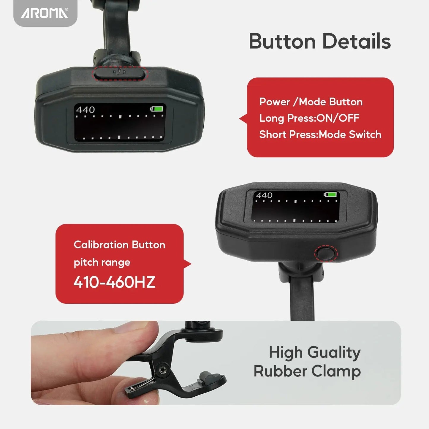 Aroma AT-790 Rechargeable Clip-On Chromatic Tuner