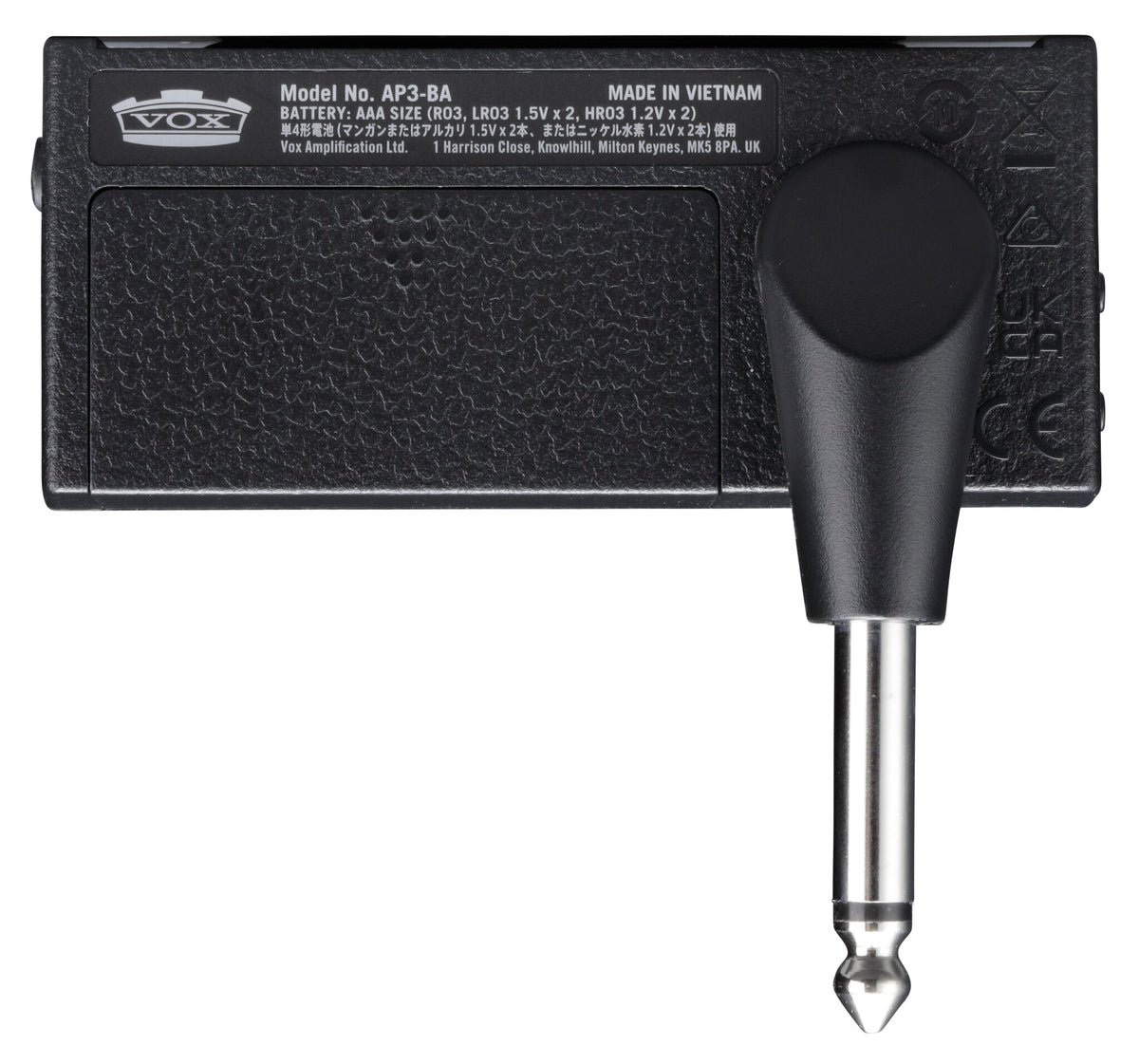 Vox amPlug 3 Bass headphone amplifier, rear view