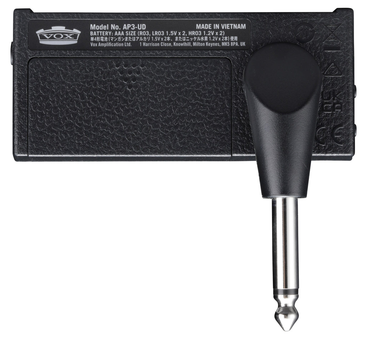 Vox amPlug 3 UK Drive headphone amplifier, rear view